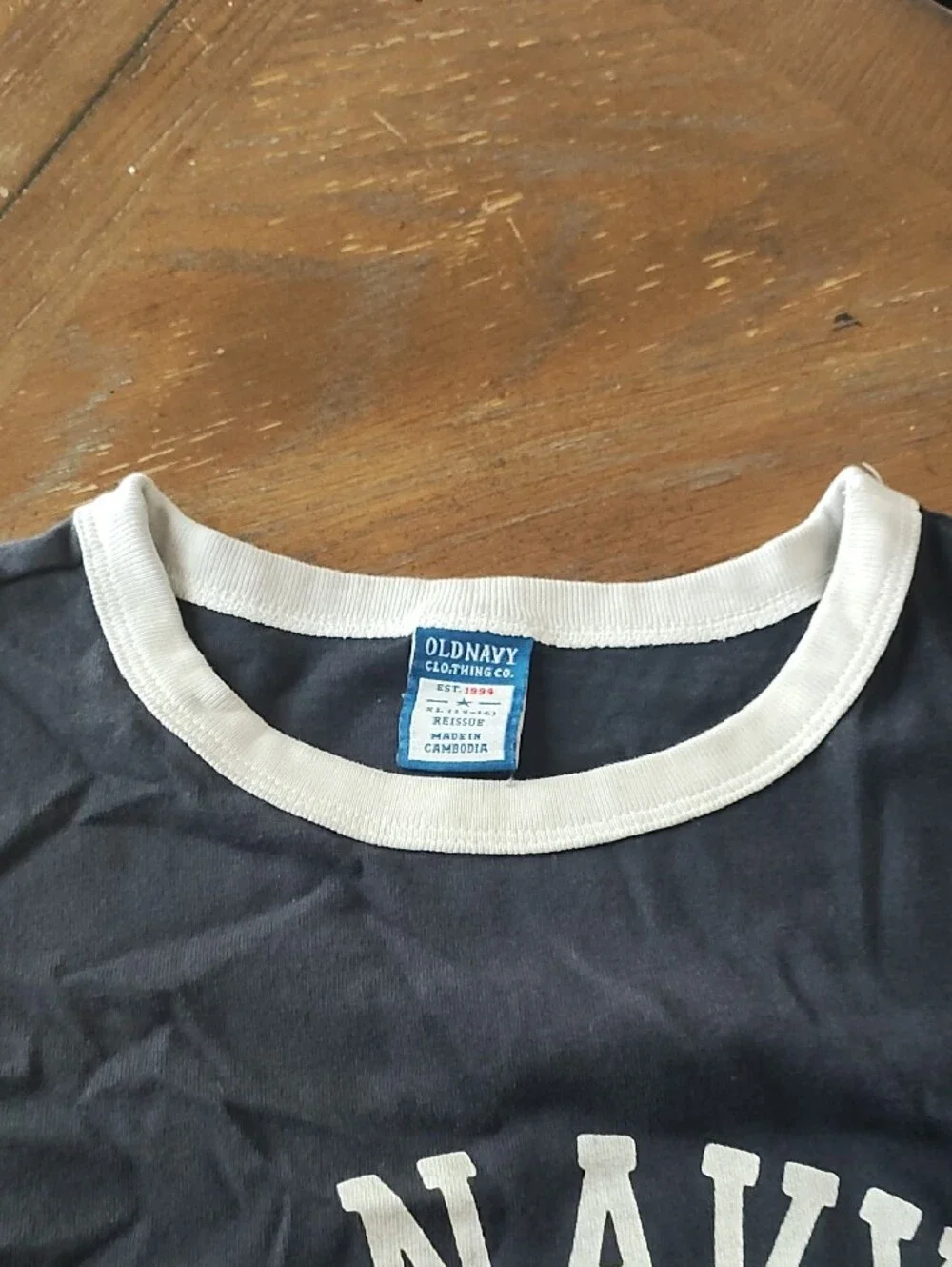 Old Navy Navy Blue Ringer T-Shirt with White Trim